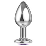 Малая серебристая анальная пробка Diamond Purple Sparkle Small с фиолетовым кристаллом - 7 см