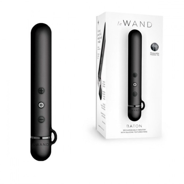 Черный мини-вибратор Le Wand Baton с текстурированной насадкой - 11,9 см
