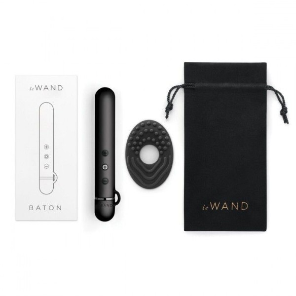 Черный мини-вибратор Le Wand Baton с текстурированной насадкой - 11,9 см