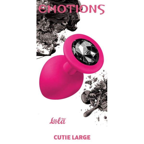 Большая розовая анальная пробка Emotions Cutie Large с чёрным кристаллом - 10 см