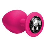 Большая розовая анальная пробка Emotions Cutie Large с чёрным кристаллом - 10 см