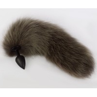 Черная анальная пробка с натуральным кофейным песцовым хвостиком Черная анальная пробка с натуральным кофейным песцовым хвостиком