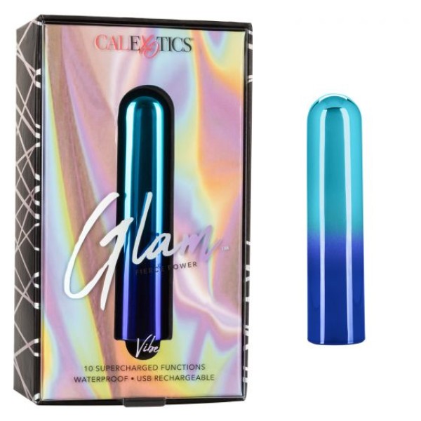 Голубой гладкий мини-вибромассажер Glam Vibe - 9 см