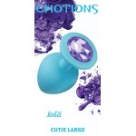 Большая голубая анальная пробка Emotions Cutie Large с фиолетовым кристаллом - 10 см