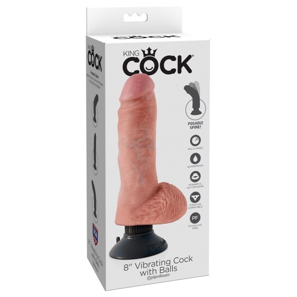 Вибромассажер со съёмной присоской 8  Vibrating Cock with Balls - 20,3 см