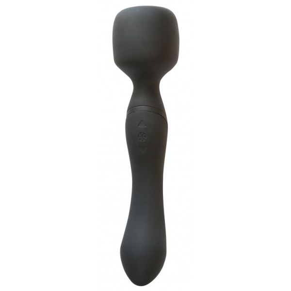 Черный двусторонний вибромассажер Heating Wand с нагревом - 22 см