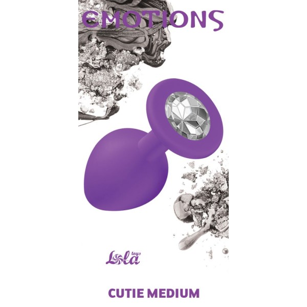 Средняя фиолетовая анальная пробка Emotions Cutie Medium с прозрачным кристаллом - 8,5 см