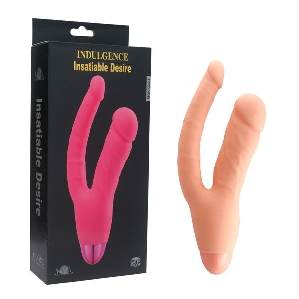 Телесный двойной вибратор INDULGENCE Rechargeable Insatiable Desire - 21 см