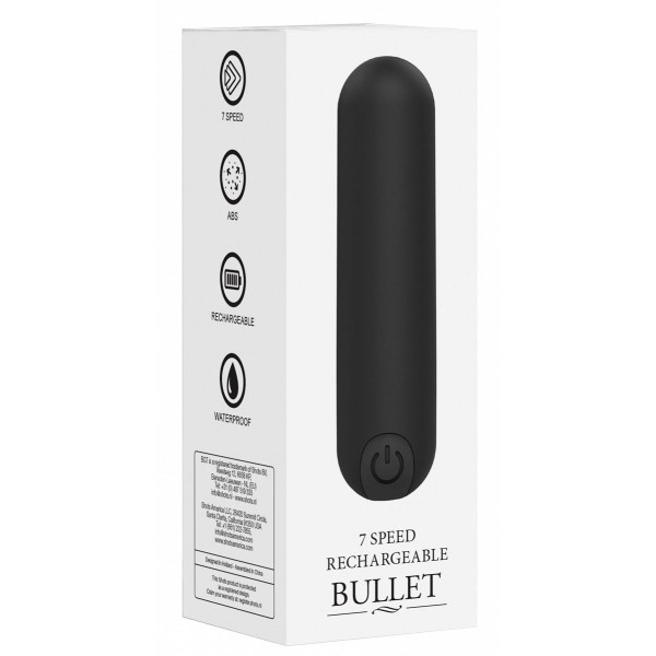 Черная перезаряжаемая вибропуля 7 Speed Rechargeable Bullet - 7,7 см