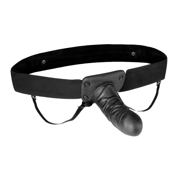 Чёрный полый страпон с вибрацией Unisex Vibrating Hollow Strap-On - 14 см