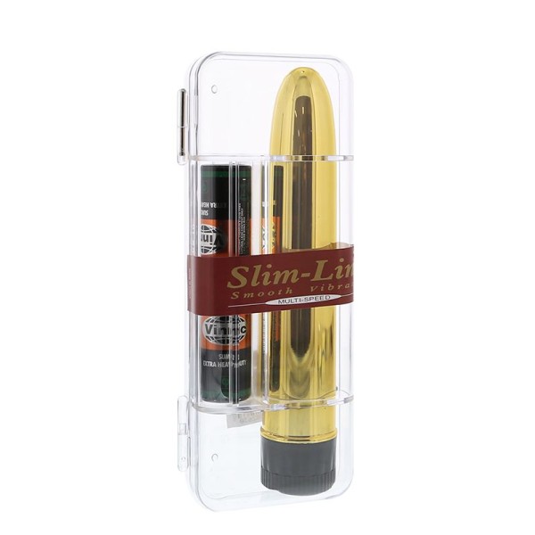 Золотистый классический вибратор с идеально гладкой поверхностью SLIM-LINE VIBRATOR GOLD - 17 см