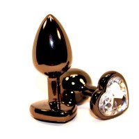 Чёрная анальная пробка с прозрачным стразом-сердцем - 8 см. Чёрная анальная пробка с прозрачным стразом-сердцем - 8 см.