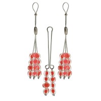 Зажим на половые губы и 2 лассо на соски с красными шариками Зажим на половые губы и 2 лассо на соски с красными шариками