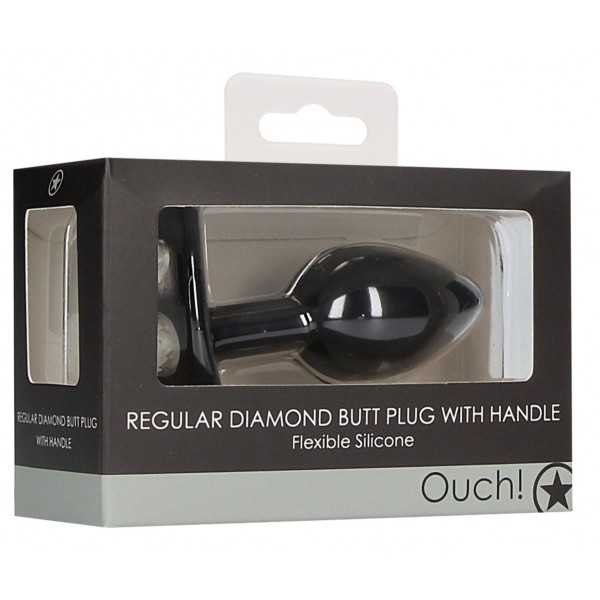 Черная анальная пробка Diamond Butt Plug With Handle - 9,1 см