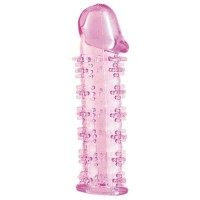 Гелевая розовая насадка на фаллос с шипами - 12 см.