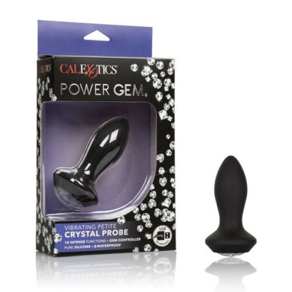 Черная анальная вибропробка с кристаллом Vibrating Petite Crystal Probe - 9,5 см