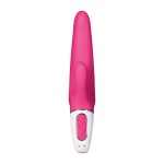 Ярко-розовый вибратор  Satisfyer Mr Rabbit с клиторальным отростком - 22,1 см