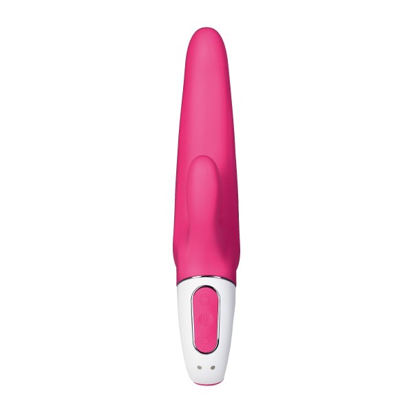 Ярко-розовый вибратор  Satisfyer Mr Rabbit с клиторальным отростком - 22,1 см