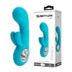 Бирюзовый вибратор Chris с клиторальным отростком - 15,4 см