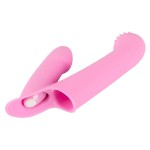 Нежно-розовая двойная вибронасадка на палец Vibrating Finger Extension - 17 см