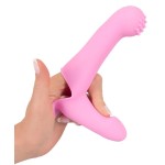 Нежно-розовая двойная вибронасадка на палец Vibrating Finger Extension - 17 см