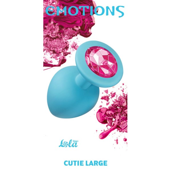 Большая голубая анальная пробка Emotions Cutie Large с розовым кристаллом - 10 см