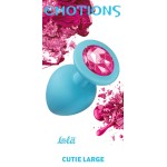 Большая голубая анальная пробка Emotions Cutie Large с розовым кристаллом - 10 см