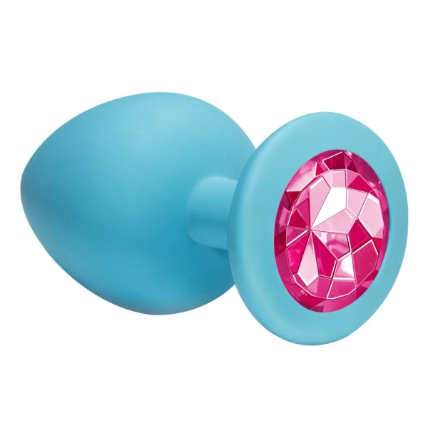 Большая голубая анальная пробка Emotions Cutie Large с розовым кристаллом - 10 см