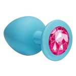 Большая голубая анальная пробка Emotions Cutie Large с розовым кристаллом - 10 см