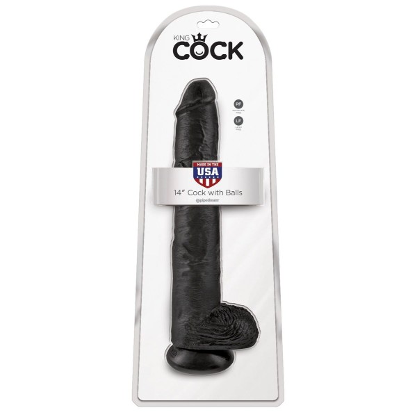 Чёрный фаллоимитатор-гигант 14  Cock with Balls - 37,5 см