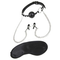 Чёрный кляп-шар с зажимами для сосков Чёрный кляп-шар с зажимами для сосков