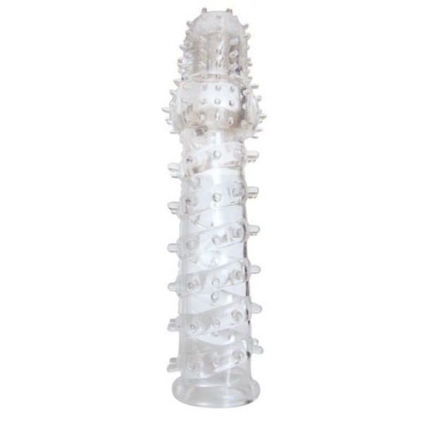 Закрытая прозрачная рельефная насадка с шипиками Crystal sleeve - 13,5 см
