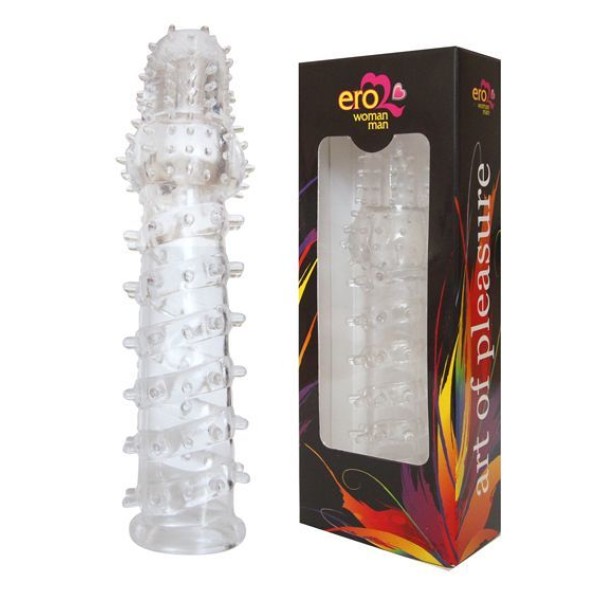 Закрытая прозрачная рельефная насадка с шипиками Crystal sleeve - 13,5 см