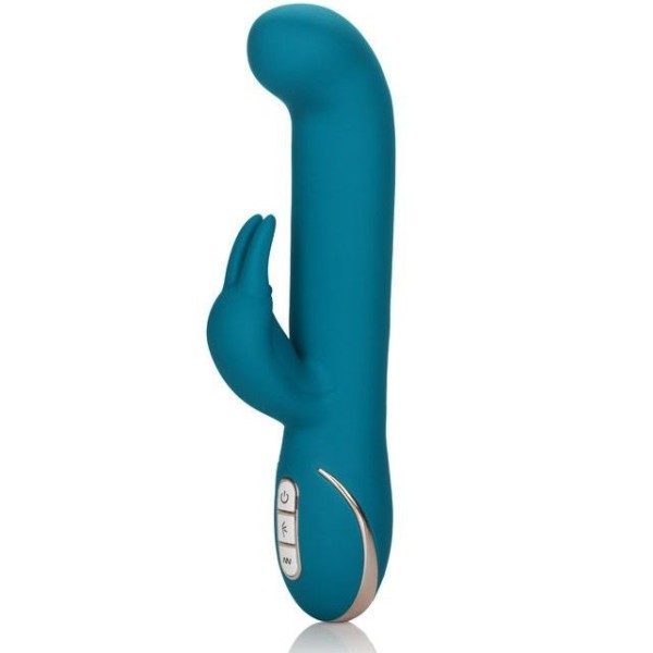 Бирюзовый вибратор с изогнутой головкой Jack Rabbit Signature Silicone Rocking  G  Rabbit - 20 см
