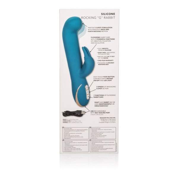 Бирюзовый вибратор с изогнутой головкой Jack Rabbit Signature Silicone Rocking  G  Rabbit - 20 см