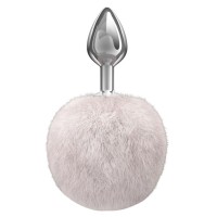 Серебристая анальная пробка с белым пушистым хвостиком Twinkle