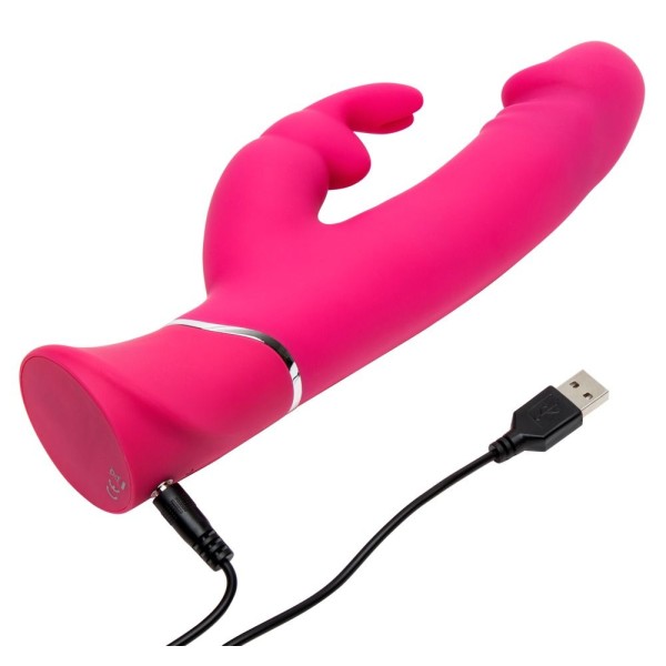 Розовый вибратор-кролик Realistic Dual Density Rechargeable Rabbit Vibrator - 25,5 см