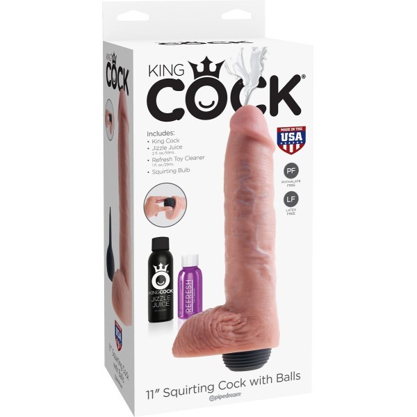 Телесный фаллоимитатор с функцией семяизвержения 11  Squirting Cock with balls - 27,9 см