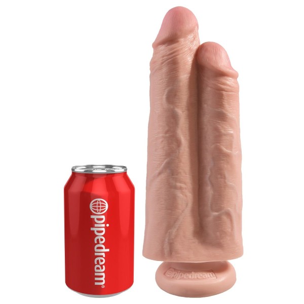 Телесный сдвоенный фаллоимитатор 9  Two Cocks One Hole - 25,4 см