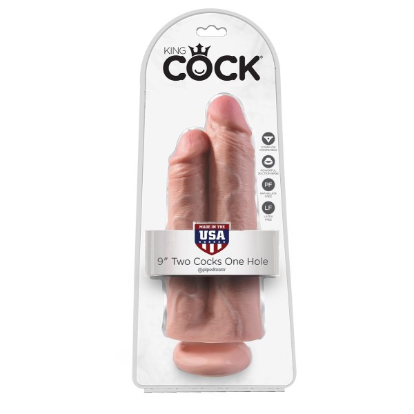 Телесный сдвоенный фаллоимитатор 9  Two Cocks One Hole - 25,4 см