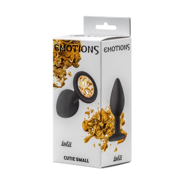 Чёрная анальная пробка Emotions Cutie Small с жёлтым кристаллом - 7,5 см
