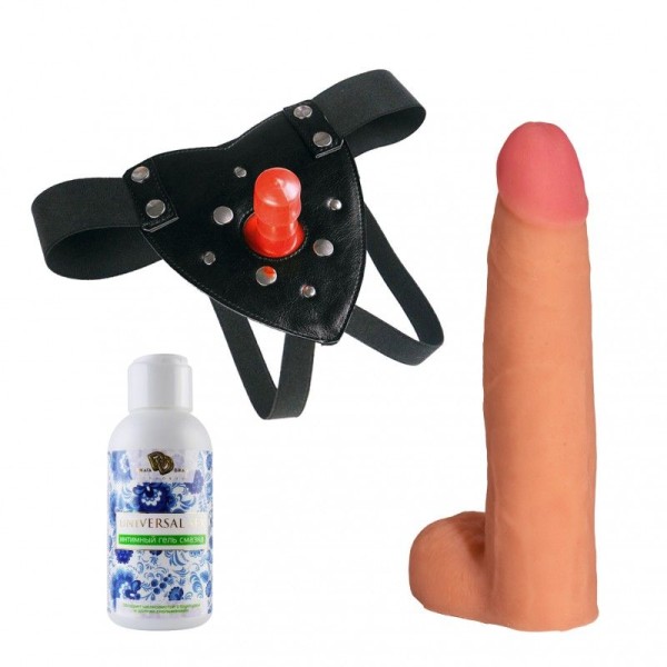 Трусики Harness с реалистичной насадкой-фаллосом с мошонкой №74 - 22,5 см
