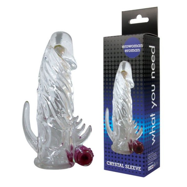Закрытая прозрачная вибронасадка на пенис Crystal Sleeve Vibe - 12 см