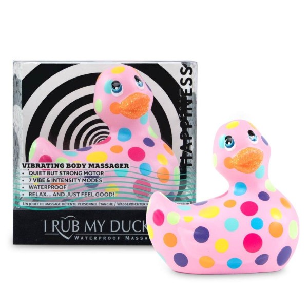 Розовый вибратор-уточка I Rub My Duckie 20 Happiness в разноцветный горох