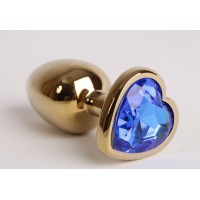 Золотистая анальная пробка с синим стразиком-сердечком - 7,5 см. Золотистая анальная пробка с синим стразиком-сердечком - 7,5 см.