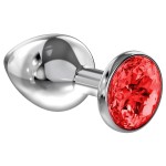 Большая серебристая анальная пробка Diamond Red Sparkle Large с красным кристаллом - 8 см