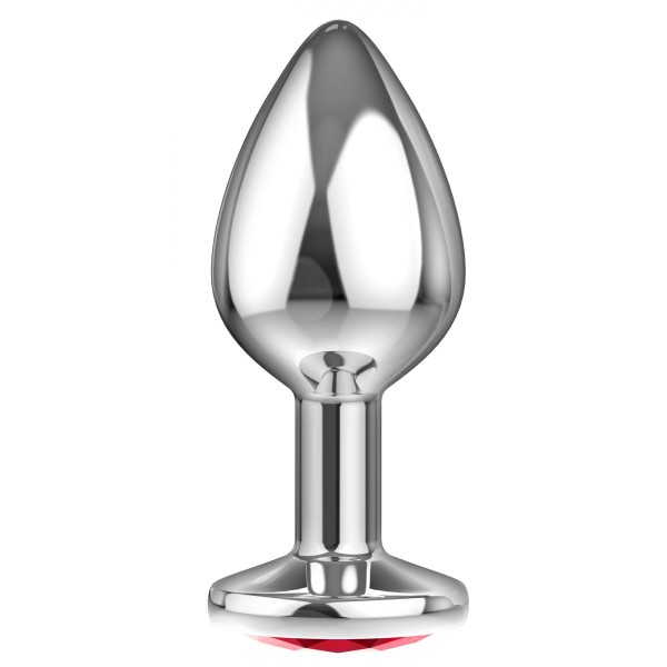Большая серебристая анальная пробка Diamond Red Sparkle Large с красным кристаллом - 8 см