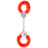 Металлические наручники с красным мехом