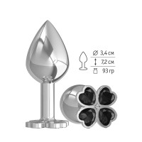 Средняя серебристая анальная втулка с клевером из черных кристаллов - 8,5 см. Средняя серебристая анальная втулка с клевером из черных кристаллов - 8,5 см.