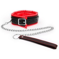 Красно-черный ошейник с ремешком на металлическом поводке Красно-черный ошейник с ремешком на металлическом поводке